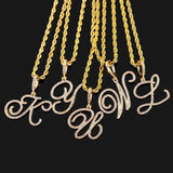Cursive Alphabet Pendant Necklace Initial CZ Silver Stainless Steel
