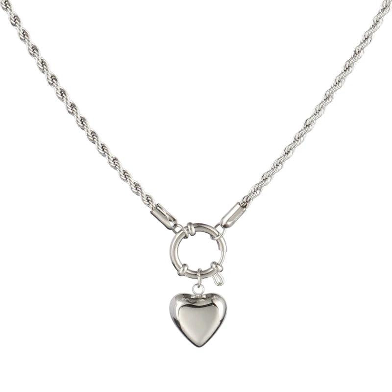 316L Stainless Steel Women's Heart Lock Pendant Necklace