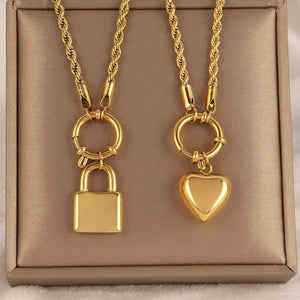 316L Stainless Steel Women's Heart Lock Pendant Necklace