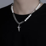 Star Charm Choker Necklace Stainless Steel Double Link Chains Collar