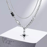 Star Charm Choker Necklace Stainless Steel Double Link Chains Collar