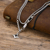 Star Charm Choker Necklace Stainless Steel Double Link Chains Collar