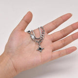 Star Charm Choker Necklace Stainless Steel Double Link Chains Collar