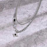 Star Charm Choker Necklace Stainless Steel Double Link Chains Collar