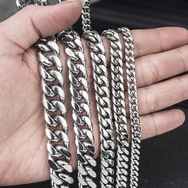 Stainless Steel Cuban Chain Necklace For Men 8MM-14MM