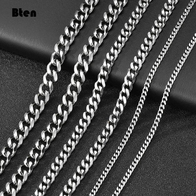 3mm 7mm Cuban Link Chain Necklace for Men Silver Plated Solid Metal Jewelry