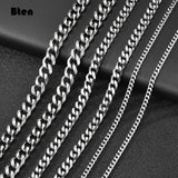 3mm 7mm Cuban Link Chain Necklace for Men Silver Plated Solid Metal Jewelry