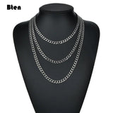3mm 7mm Cuban Link Chain Necklace for Men Silver Plated Solid Metal Jewelry