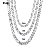 3mm 7mm Cuban Link Chain Necklace for Men Silver Plated Solid Metal Jewelry