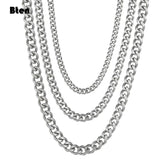 3mm 7mm Cuban Link Chain Necklace for Men Silver Plated Solid Metal Jewelry