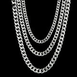 3mm 7mm Cuban Link Chain Necklace for Men Silver Plated Solid Metal Jewelry
