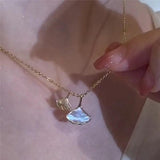 18K Plated Apricot Leaf Necklace Glass Resin Zircon Pendant