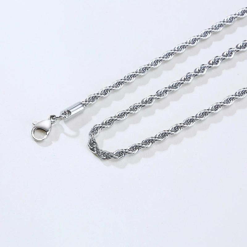 Punk Twisted Rope Link Chain Necklace for Women, Stainless Steel Neck Jewelry
