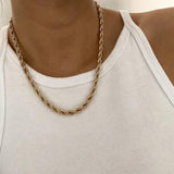 Punk Twisted Rope Link Chain Necklace for Women, Stainless Steel Neck Jewelry
