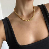 Punk Twisted Rope Link Chain Necklace for Women, Stainless Steel Neck Jewelry