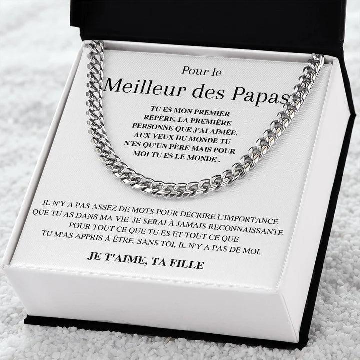 French To My Dad Gift Father Daughter Stainless Steel Cuban Chain