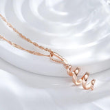 Kinel 585 Rose Geometry Rotate Pendant Necklace with Zircon for Women