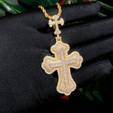 Hip Hop Men Boy Bling CZ Double Cross Pendant Necklace