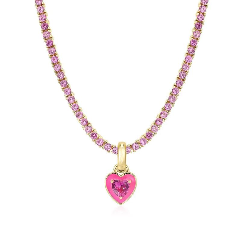 Zircon Heart Tennis Chain Necklace Enamel Green Crystal Chocker