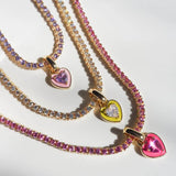 Zircon Heart Tennis Chain Necklace Enamel Green Crystal Chocker