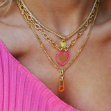 Zircon Heart Tennis Chain Necklace Enamel Green Crystal Chocker