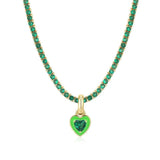 Zircon Heart Tennis Chain Necklace Enamel Green Crystal Chocker