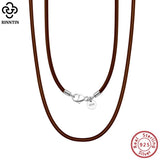 Italian 3mm Brown Leather Cord Chain Necklace 925 Sterling Silver Clasp SC62