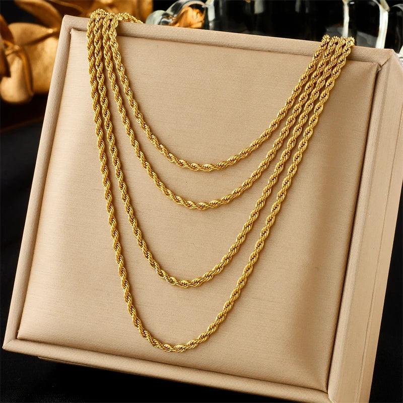 316L Stainless Steel Multilayer Necklace 4in1 Chains Jewelry Gift Party