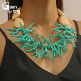 Exaggerated Coralline Chain Necklace with Round Beaded Resin Pendant