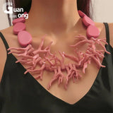 Exaggerated Coralline Chain Necklace with Round Beaded Resin Pendant