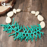 Exaggerated Coralline Chain Necklace with Round Beaded Resin Pendant