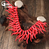Exaggerated Coralline Chain Necklace with Round Beaded Resin Pendant
