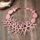 Exaggerated Coralline Chain Necklace with Round Beaded Resin Pendant