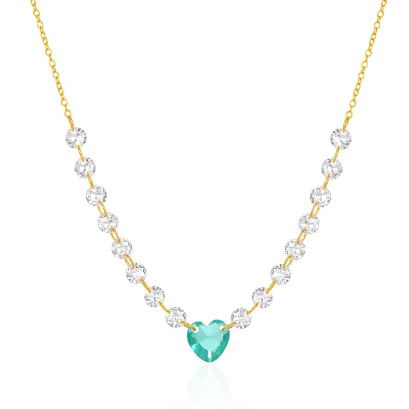 925 Silver Love Pendant Zircon Necklace 18K Gold Gift