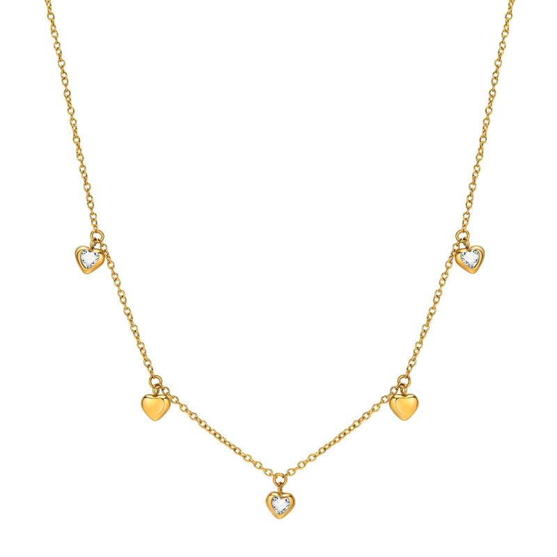CZ Heart Dangling Necklace, Stainless Steel Women Charm Gift