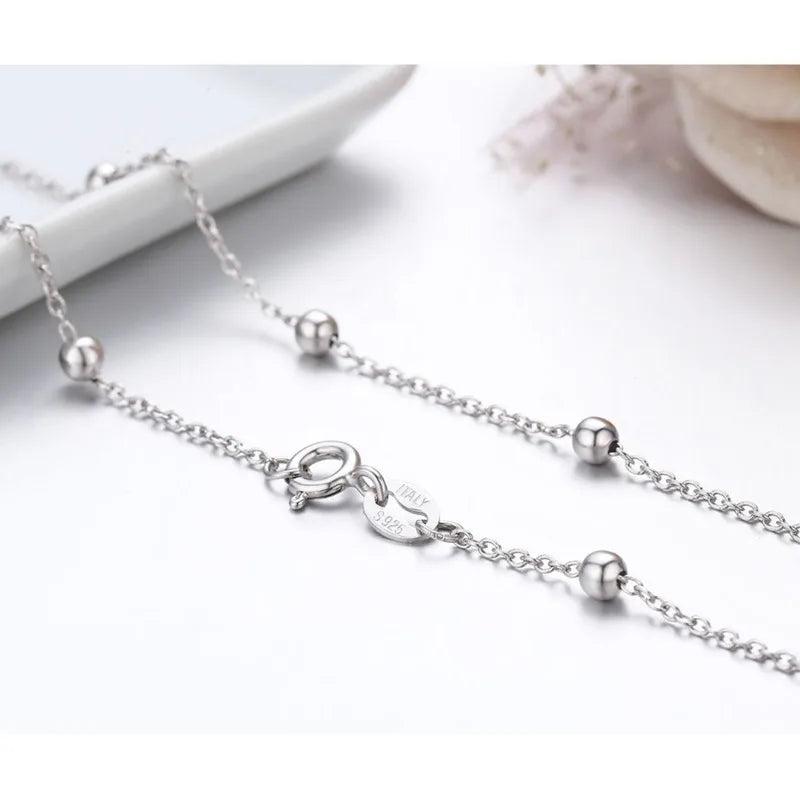925 Sterling Silver Beads Cross Chain Choker Necklace Women Girls Kids Jewelry