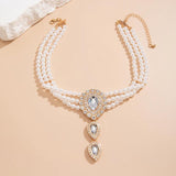 Rhinestone Drop Shape Choker Necklace Green Jewelry