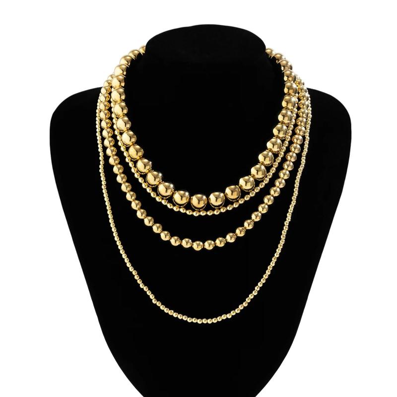 Punk CCB Beads Strand Necklace for Women Multilayer Choker Collar Chain