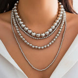 Punk CCB Beads Strand Necklace for Women Multilayer Choker Collar Chain