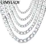 925 Silver 8MM Side Chain Necklace 16-26 Inch Men Wedding Party Gift