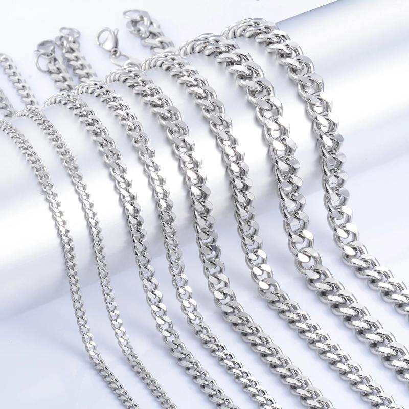 Yadreva 3-9MM Men Stainless Steel Cuban Link Chain Classic Silver Necklace