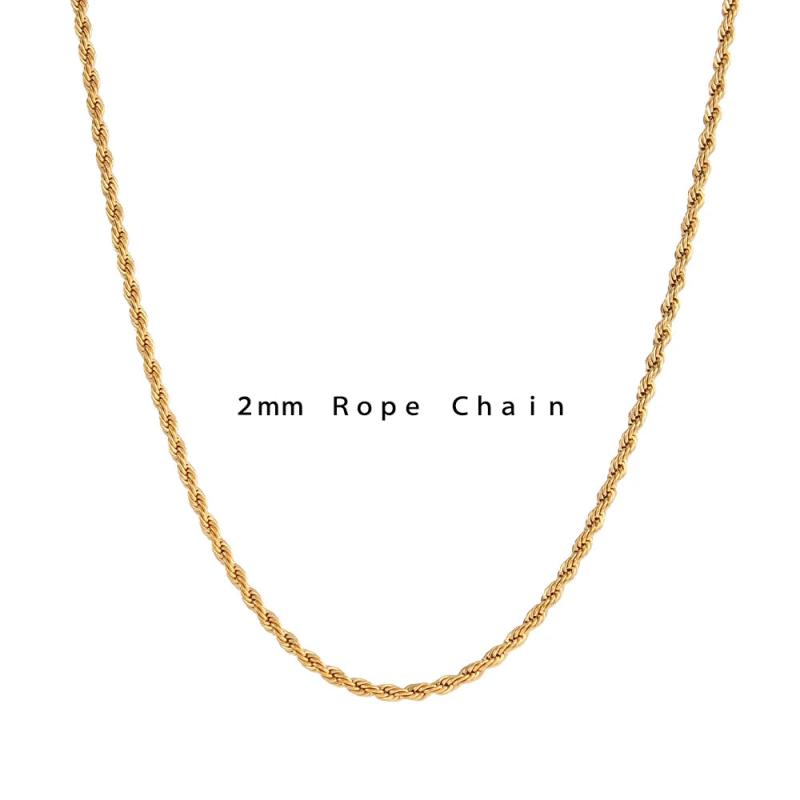 Vintage Twisted Rope Chain Necklace For Women 2MM 3MM 5MM Width Choker Jewelry