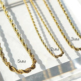 Vintage Twisted Rope Chain Necklace For Women 2MM 3MM 5MM Width Choker Jewelry