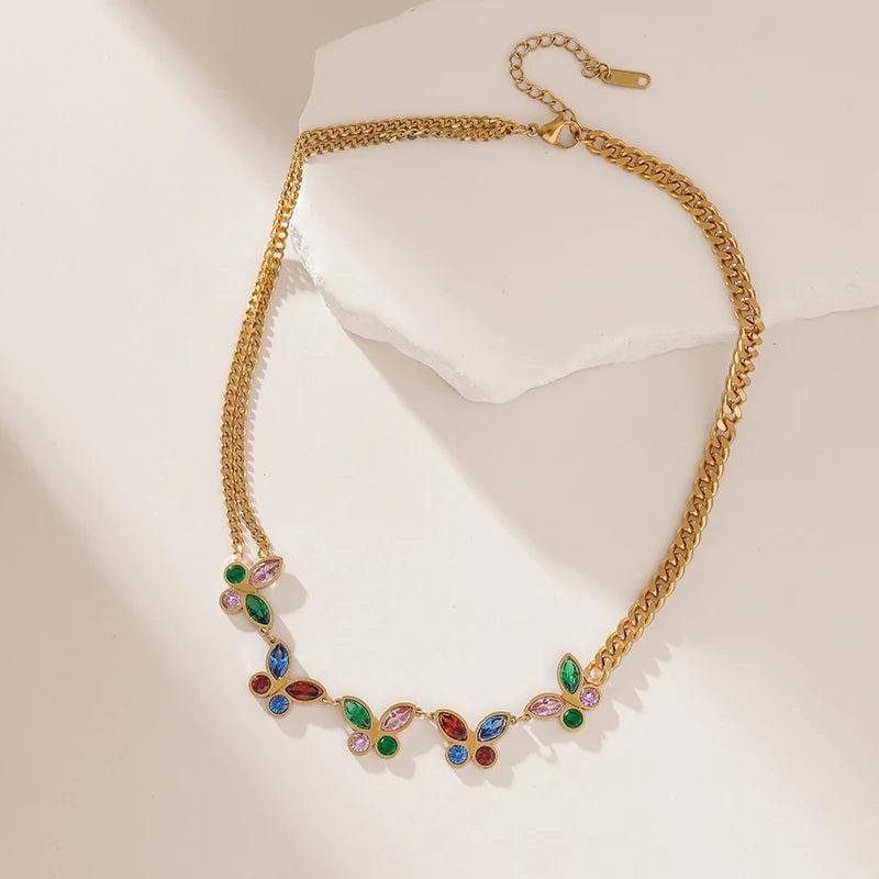 Colorful Crystal Butterfly Choker Necklace for Women Girl Neck Chain