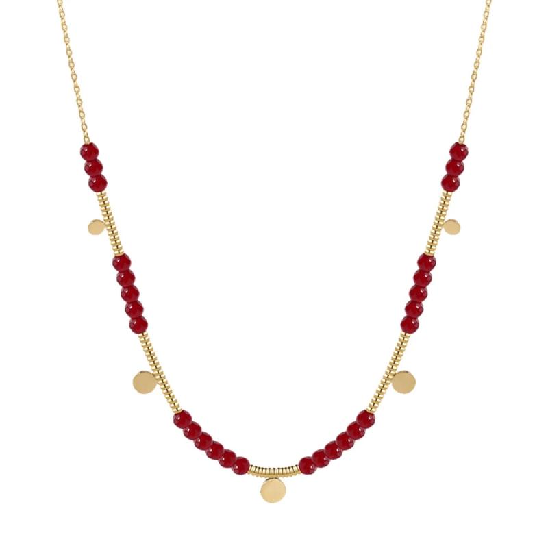 Boho Stainless Steel Charm Layered Necklaces Vintage Red Acrylic Beads Chains