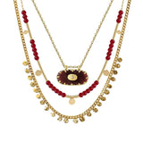 Boho Stainless Steel Charm Layered Necklaces Vintage Red Acrylic Beads Chains