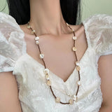 Chinese Retro Beaded Autumn Pearl Baroque Stone Necklace All-match Sweater Chain