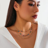 Multilayer Butterfly Charm Necklace Tiny Round Balls Chain Choker