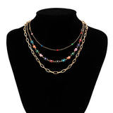 Multilayer Butterfly Charm Necklace Tiny Round Balls Chain Choker