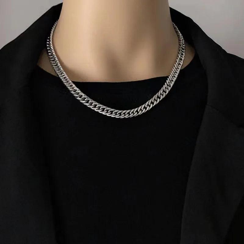 Titanium Steel Silver Cuban Chain Necklaces for Men Women